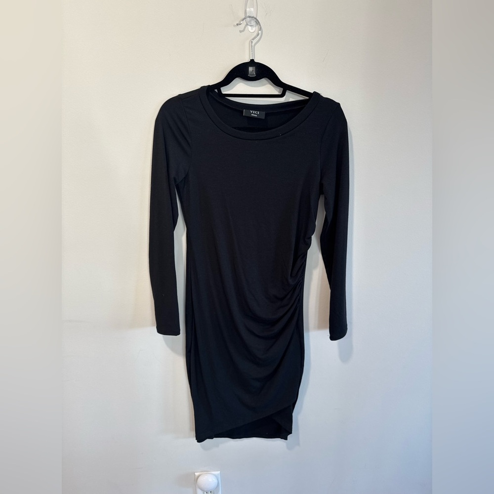 Vici Black Long Sleeve Dress with Side Ruching